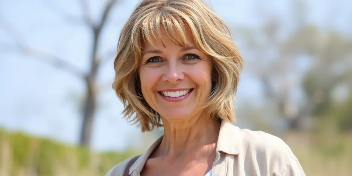 middle aged woman low maintenance choppy shaggy shoulder length hair