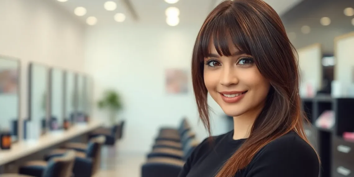 bangs hairstyle for round face to look slim