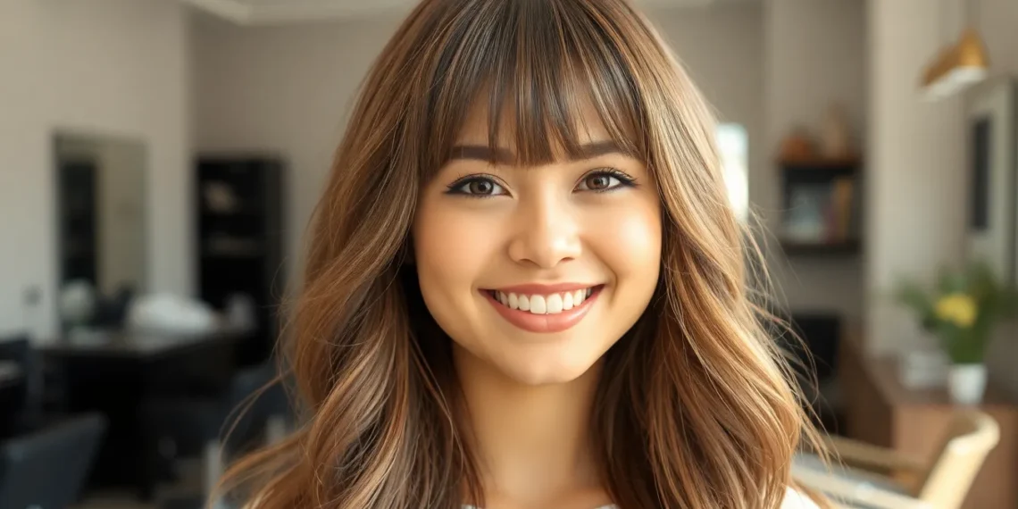 curtain bangs face frame long layered hair front